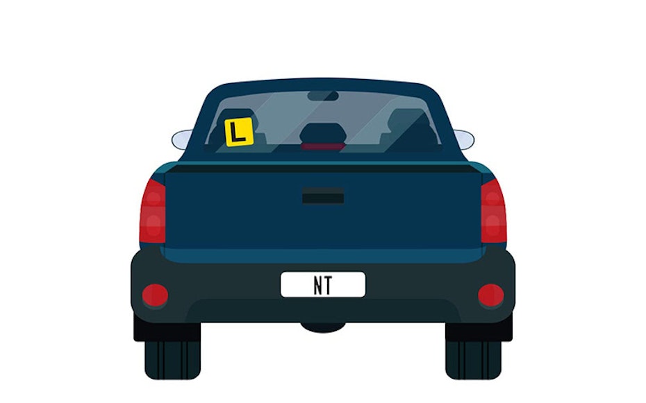 Vector image of dark blue ute with NT number plates and a L plate up on the back window.