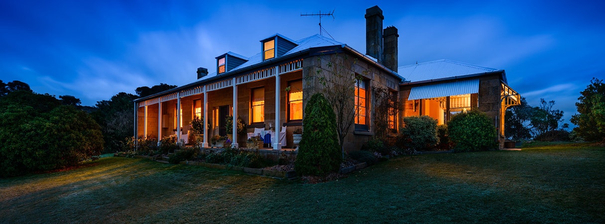 Historic building at dusk.