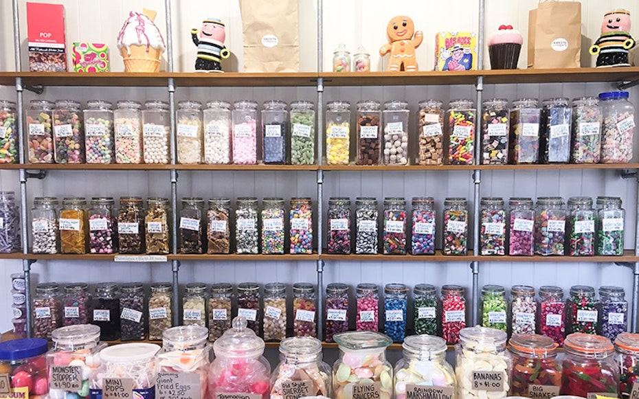Wall full of lollies at Sweets & Treats in Richmond.