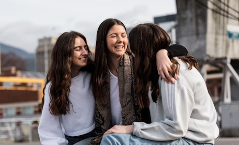 Friends enjoying a chat on Hobart's waterfront