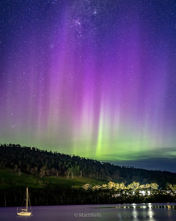 Aurora beams over the Huon.