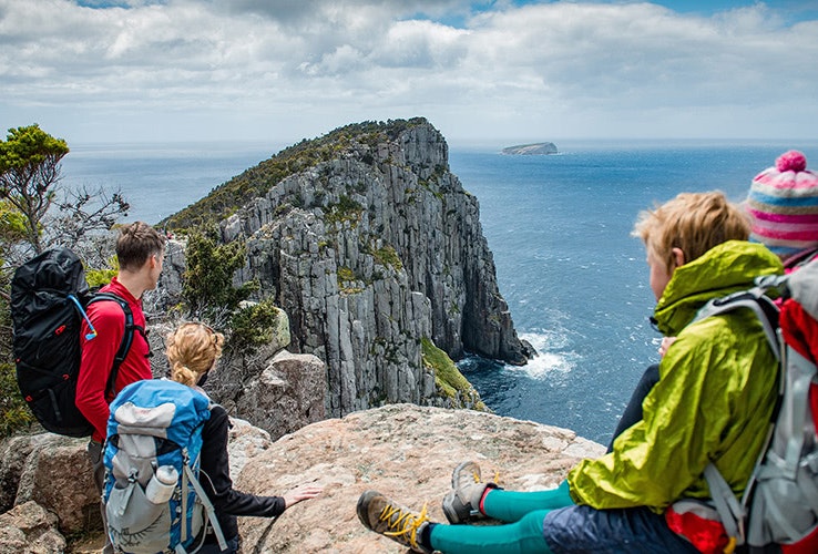 A family of adventurers overlooks Cape Huay  near Port Arthur