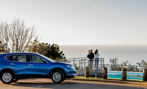 People looking out over the ocean from a lookout point