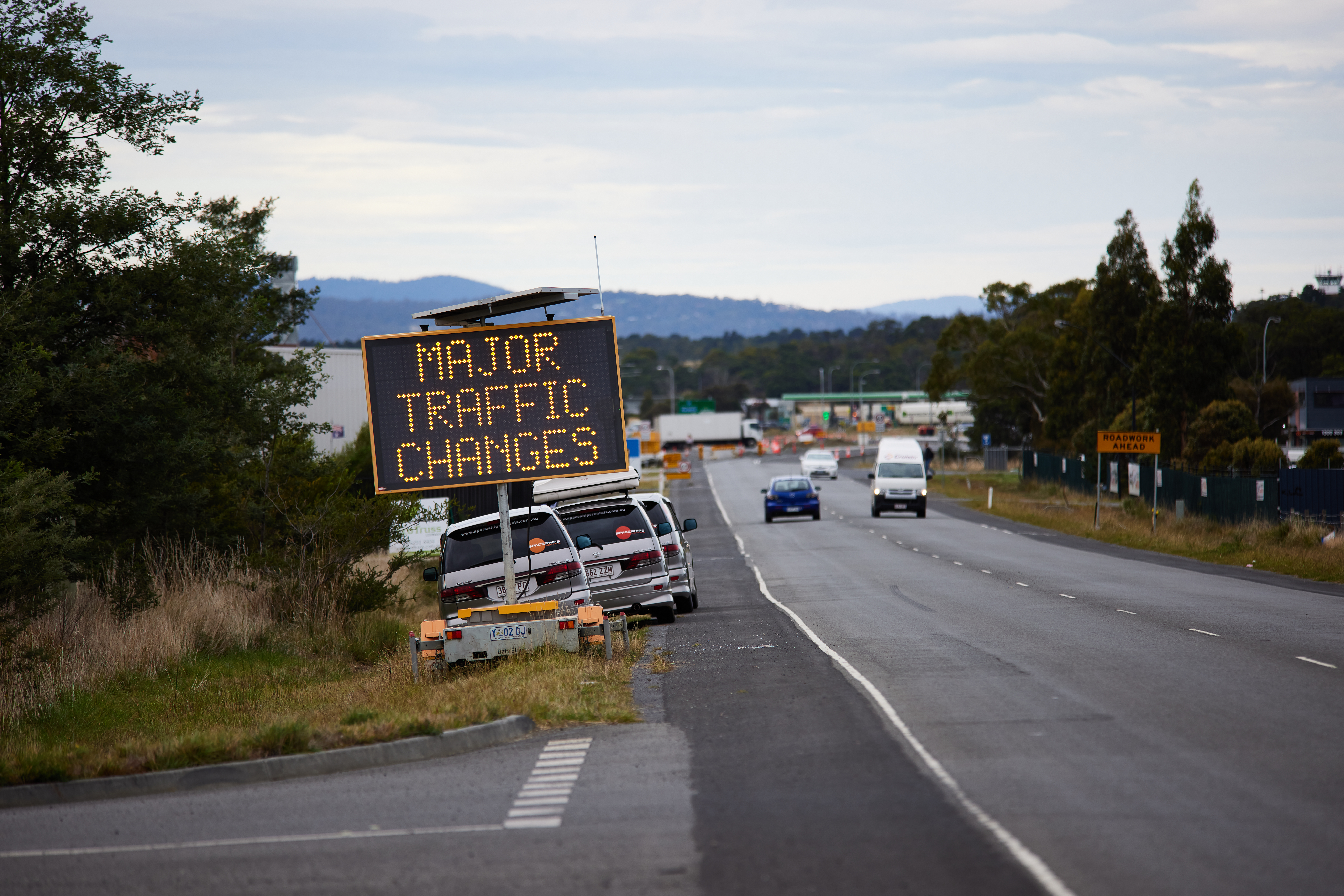 Traffic changes sign on Tasman Highway