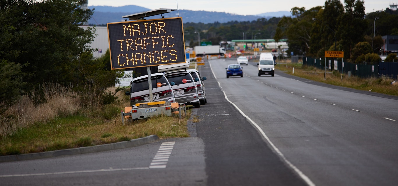 Traffic changes Traffic changes sign on Tasman Highway
