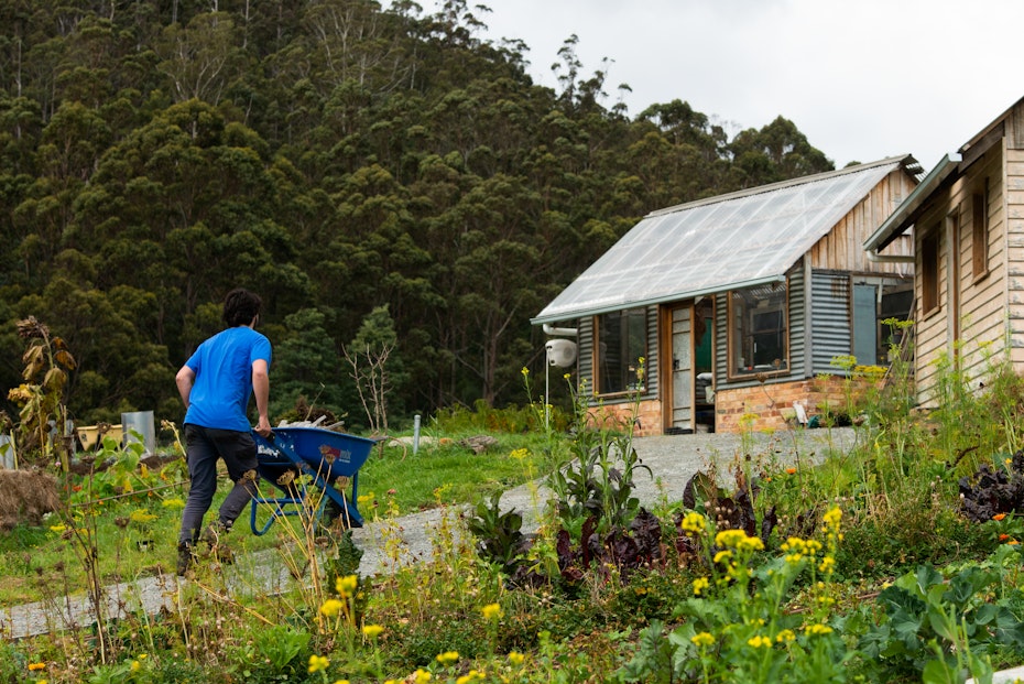 Running wheelbarrow up to house