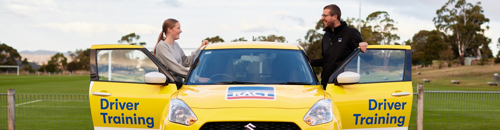 Driver training car with student and instructor