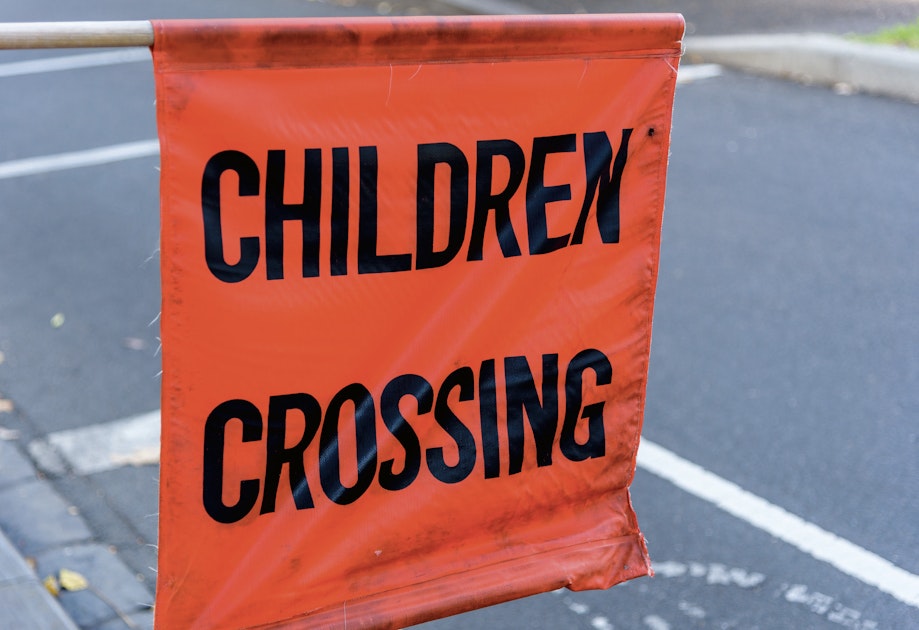 children crossing flag