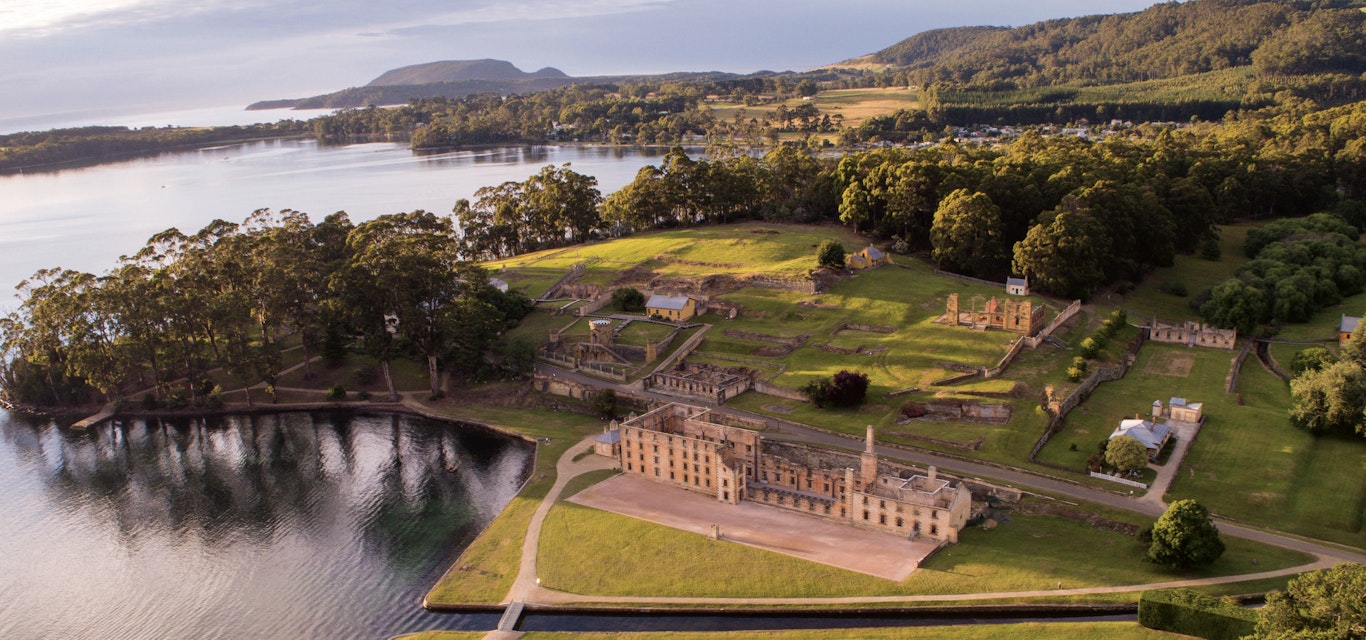 Port Arthur from above drone shot of Port Arthur