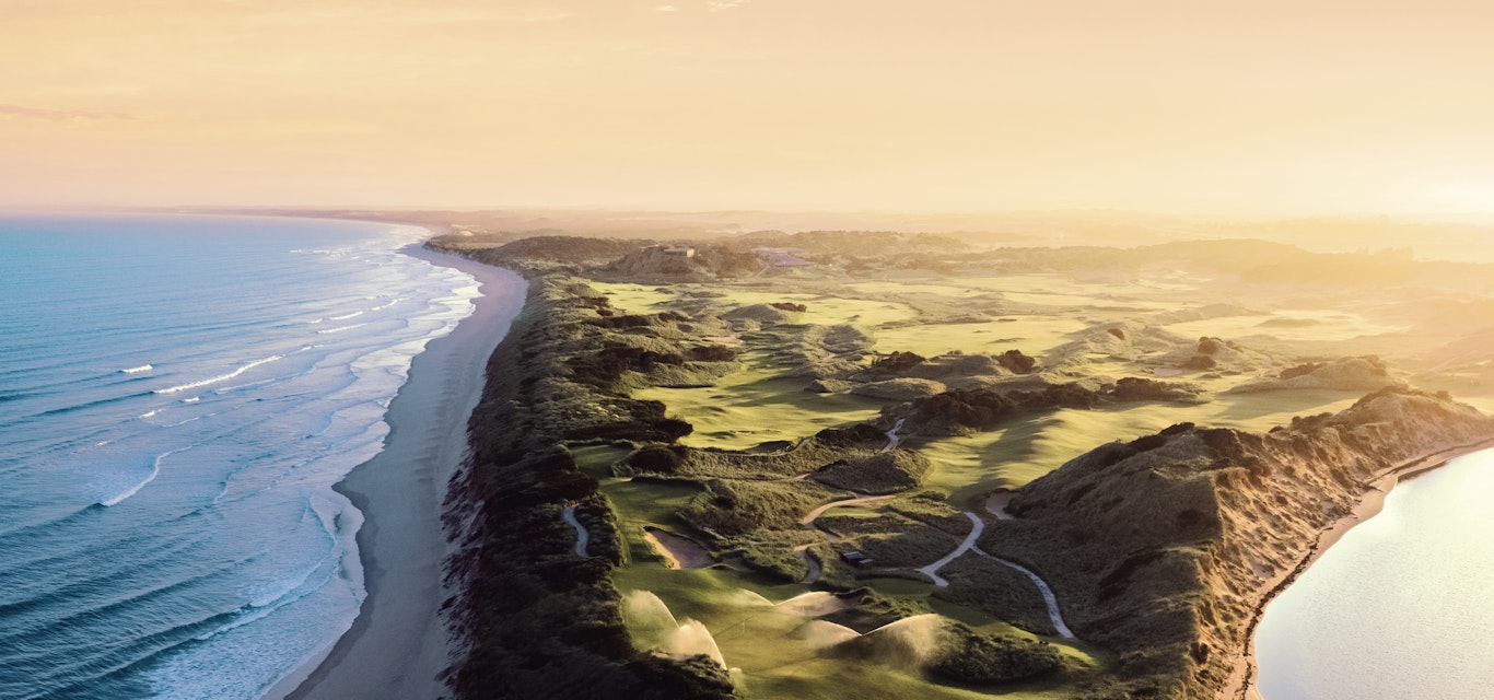 sunset drone shot Barnbougle golf course