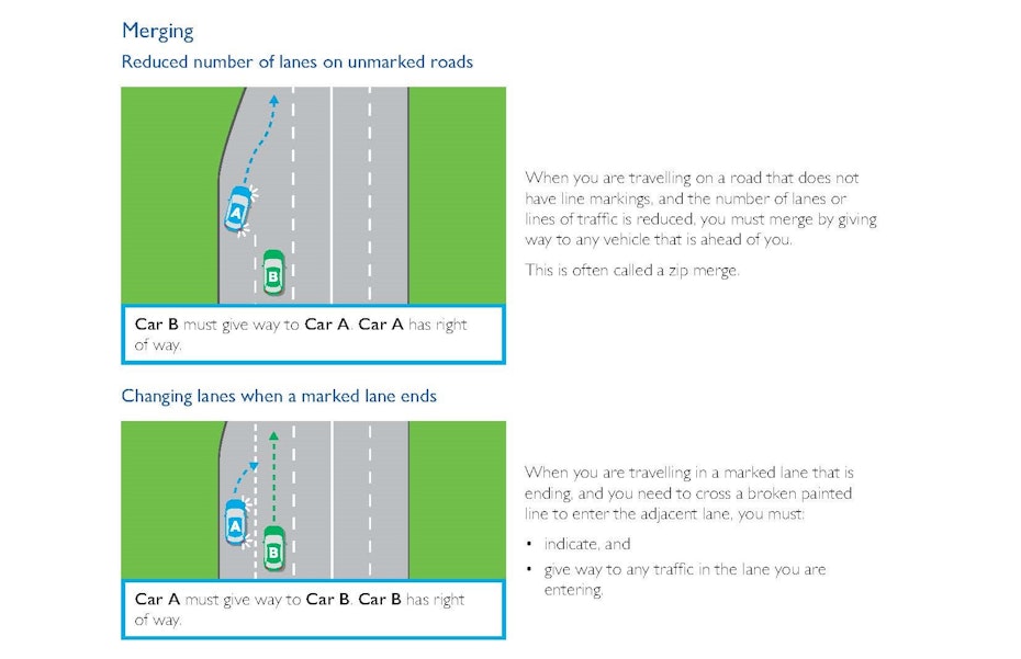 Tasmanian merging road rules