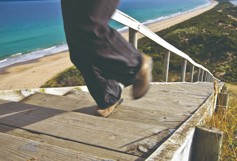 climbing stairs at bruny island