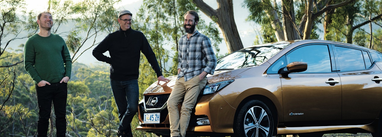 anthony anton and sam with electric car