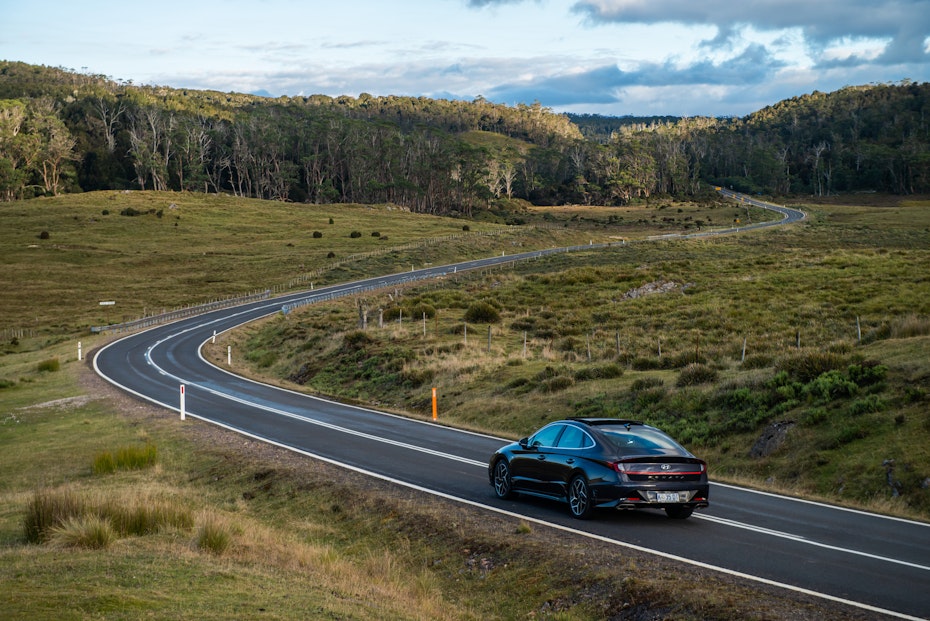 Sonata driving along windy road