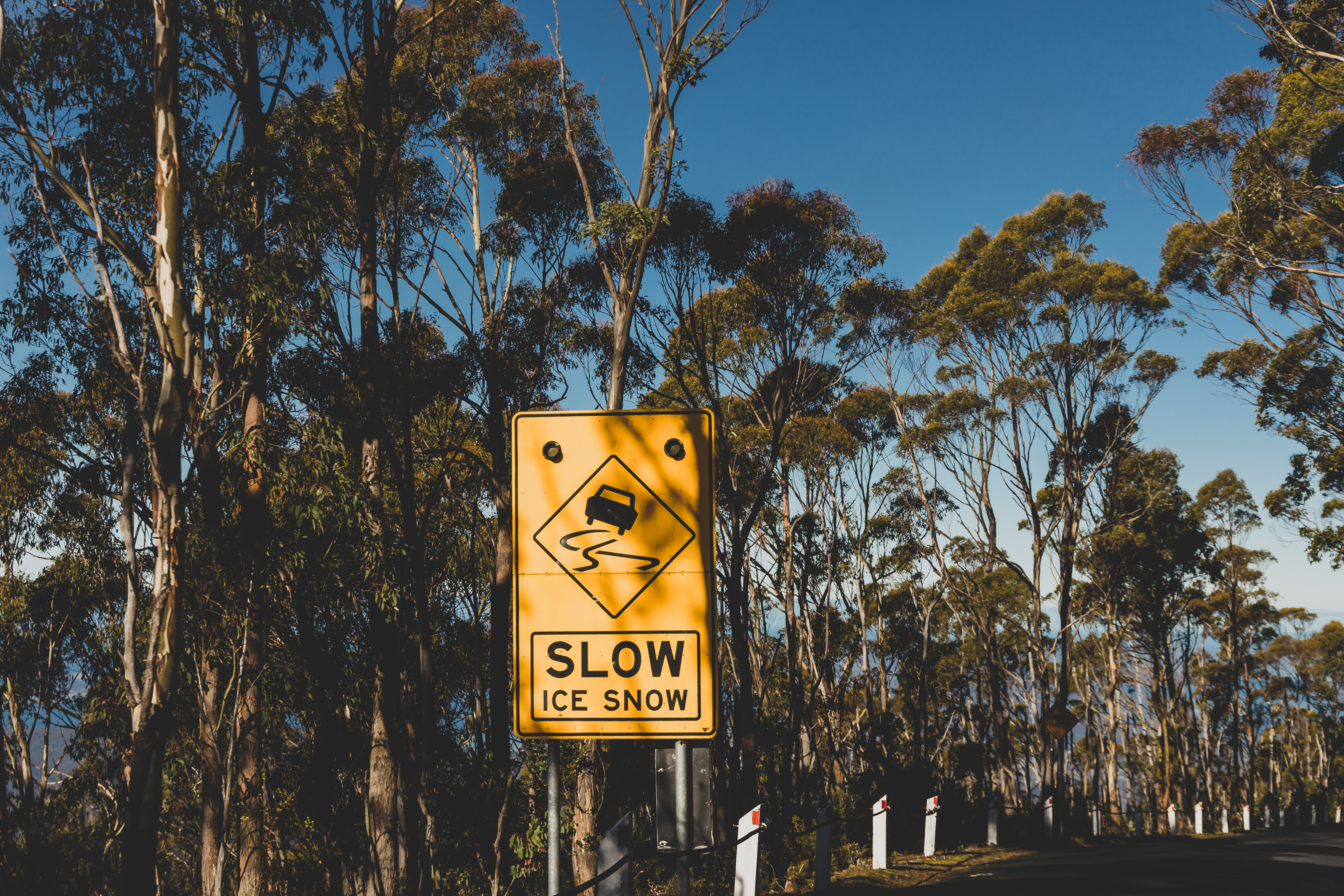 Snow and Ice sign on road to Mt Wellington