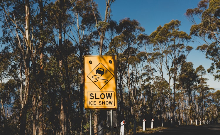 Snow and Ice sign on road to Mt Wellington