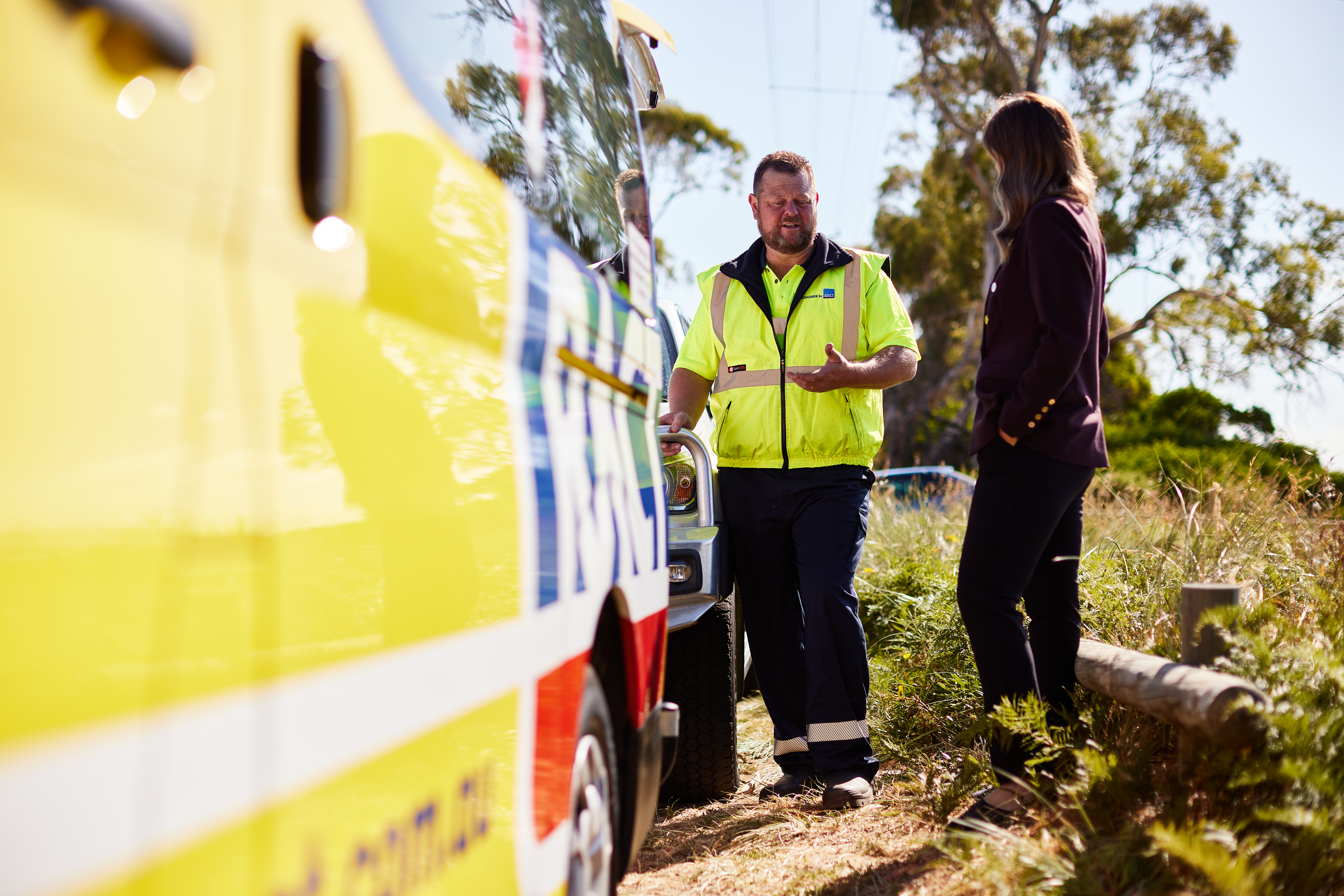 Patrol talking to member broken down on side of road.