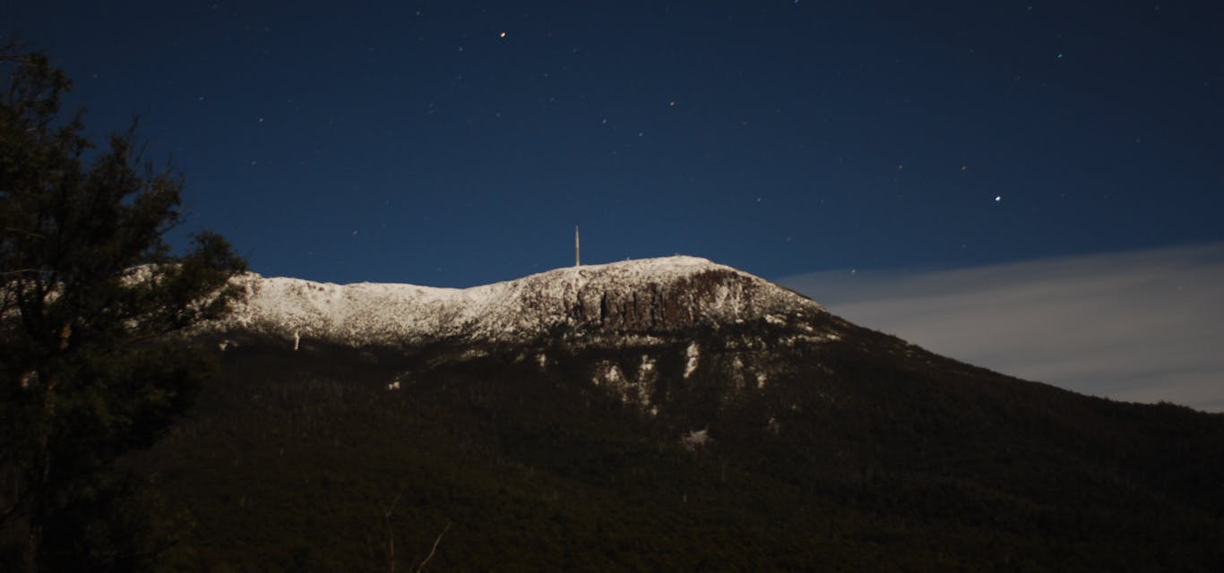 Snow-capped Mt Wellington Mt Wellington with snow and stars
