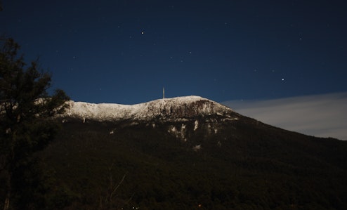 Mt Wellington with snow and stars