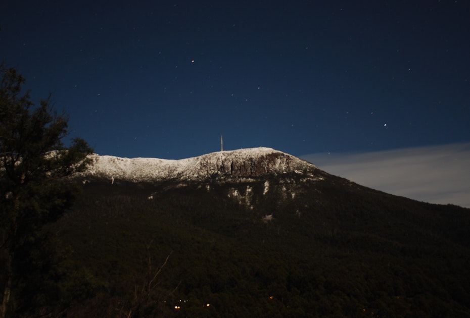 Mt Wellington with snow and stars