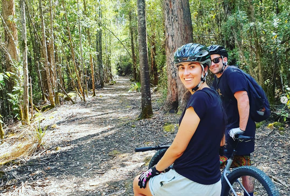 riding bikes through forest