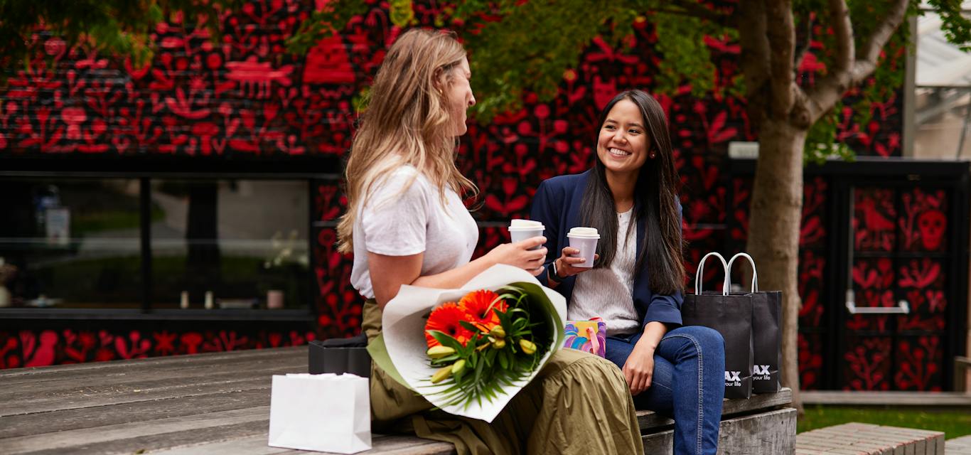 girls drinking coffee with shopping