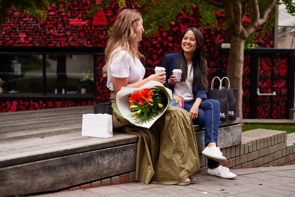 girls drinking coffee with shopping