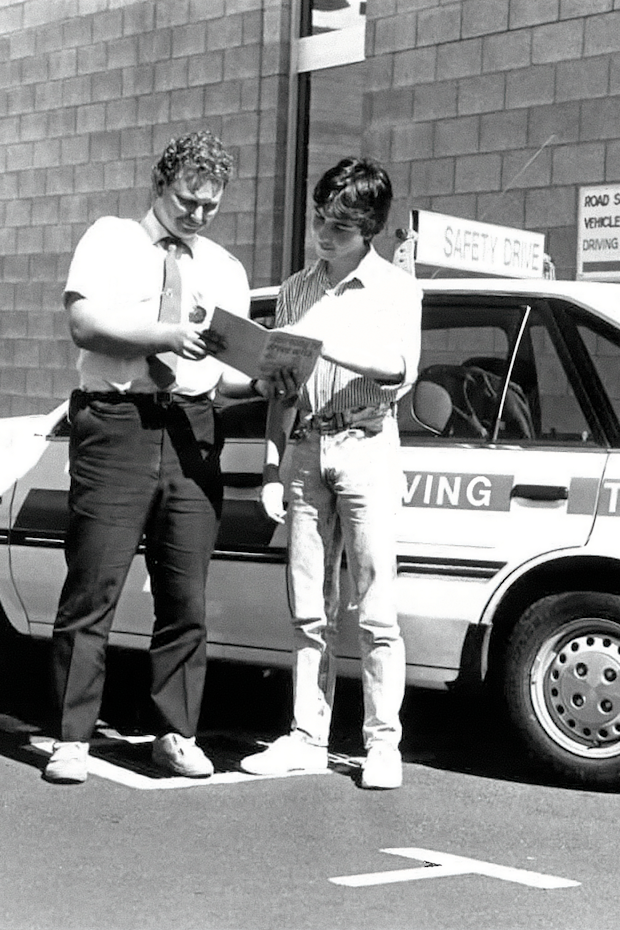 Driver training instructor and student