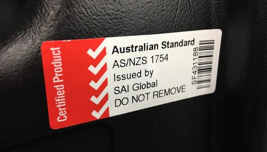 Australian standard label for child seat