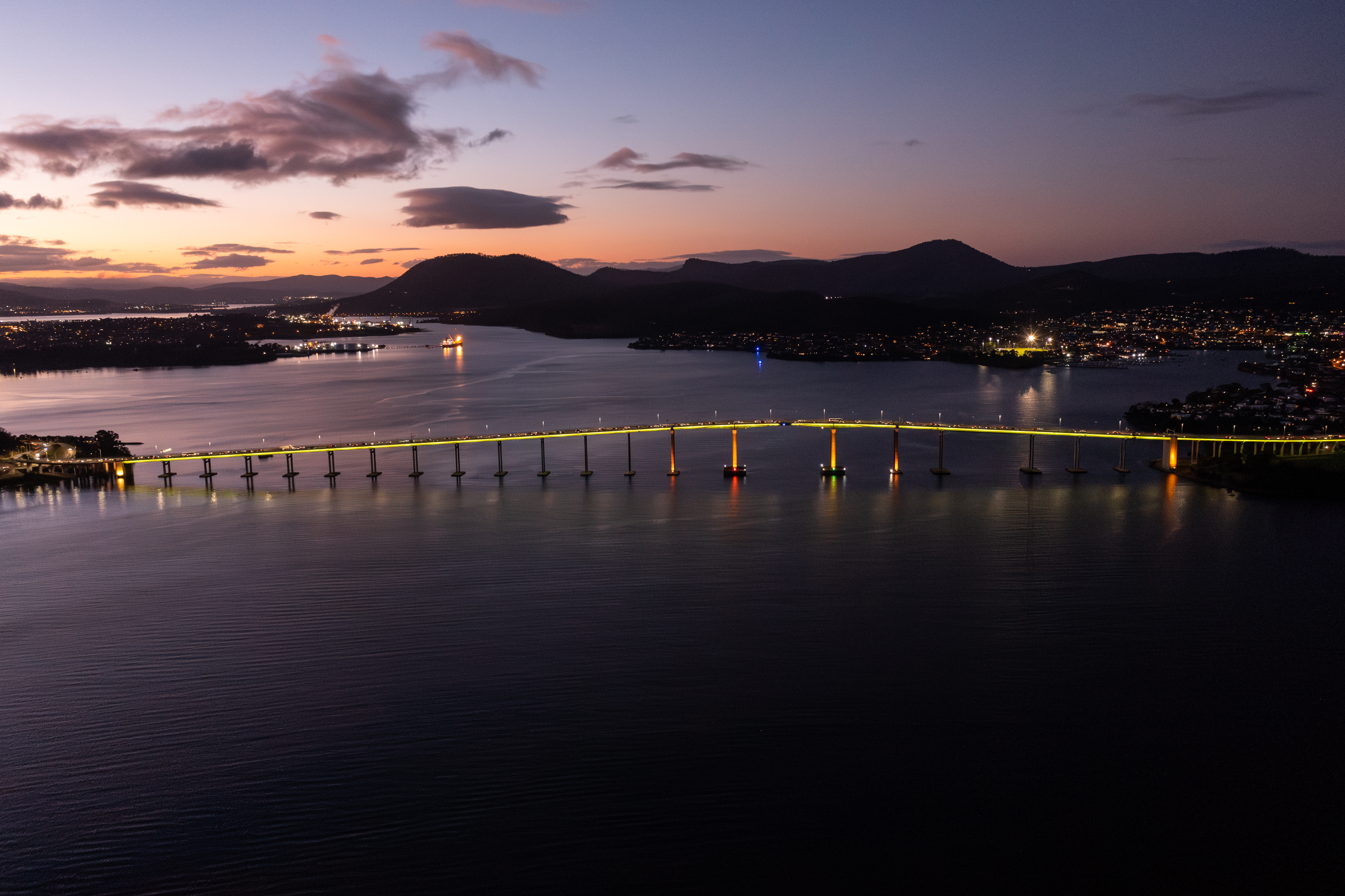 Tasman Bridge lit up yellow for NRSW