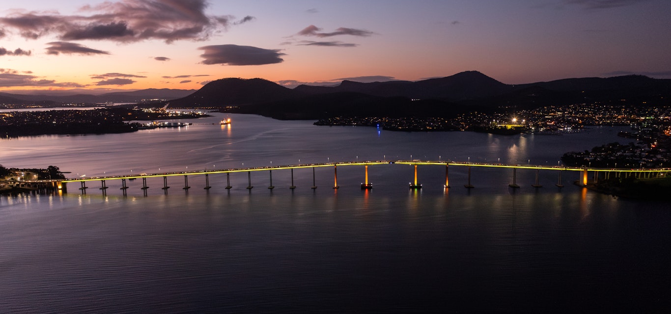 Tasman Bridge lit up yellow for NRSW
