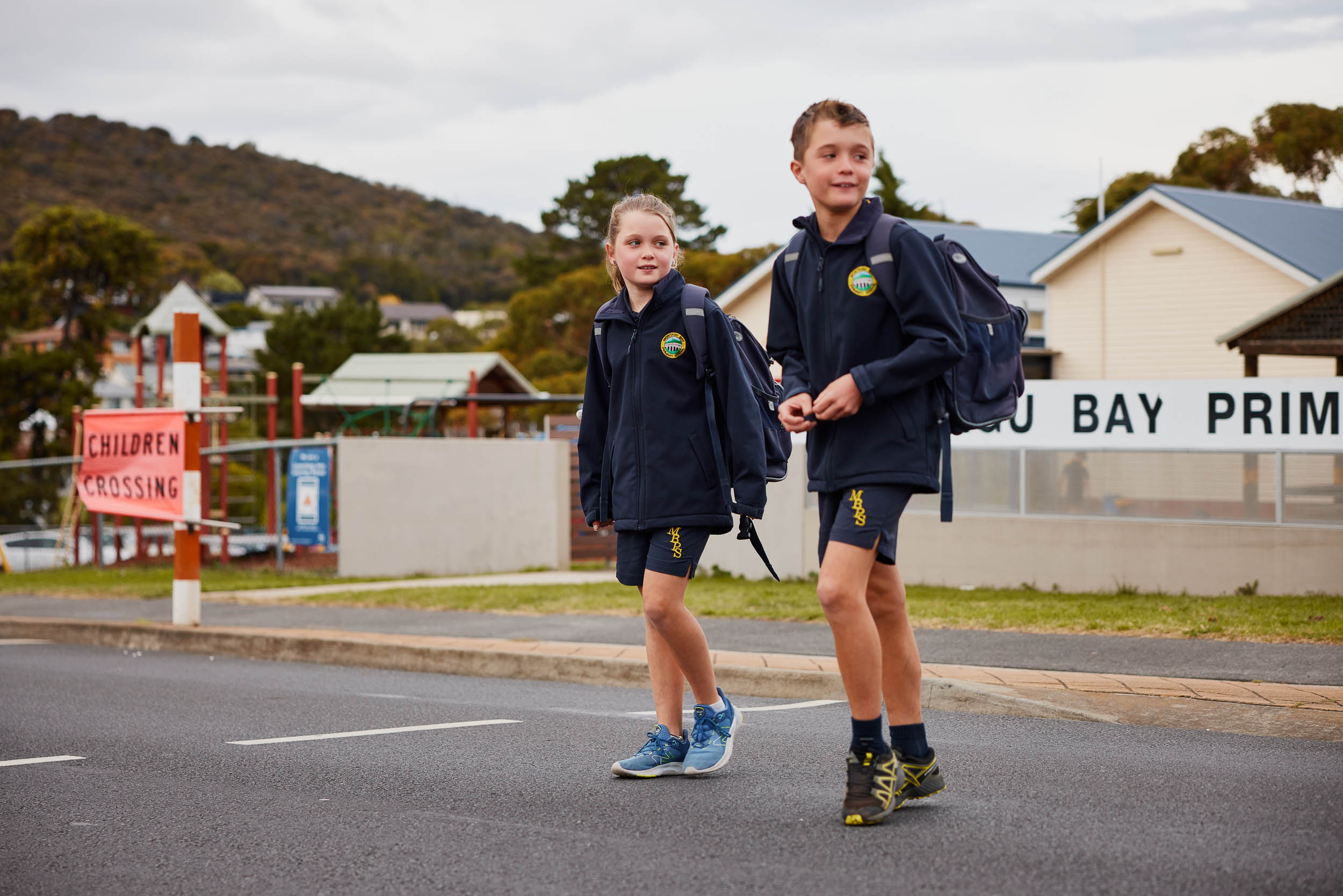 Children walking across the school crossing