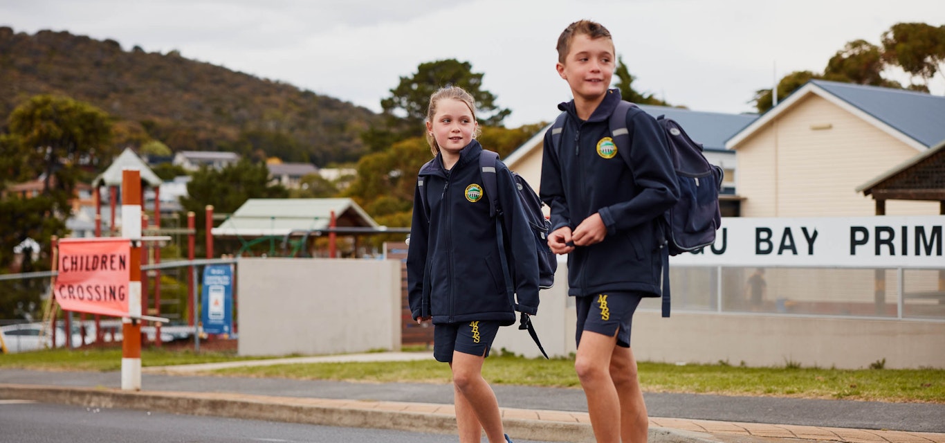 Children walking across the school crossing