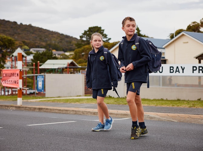 Children walking across the school crossing