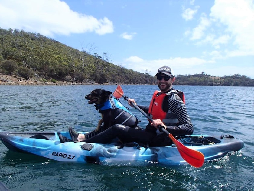 Dog on kayak