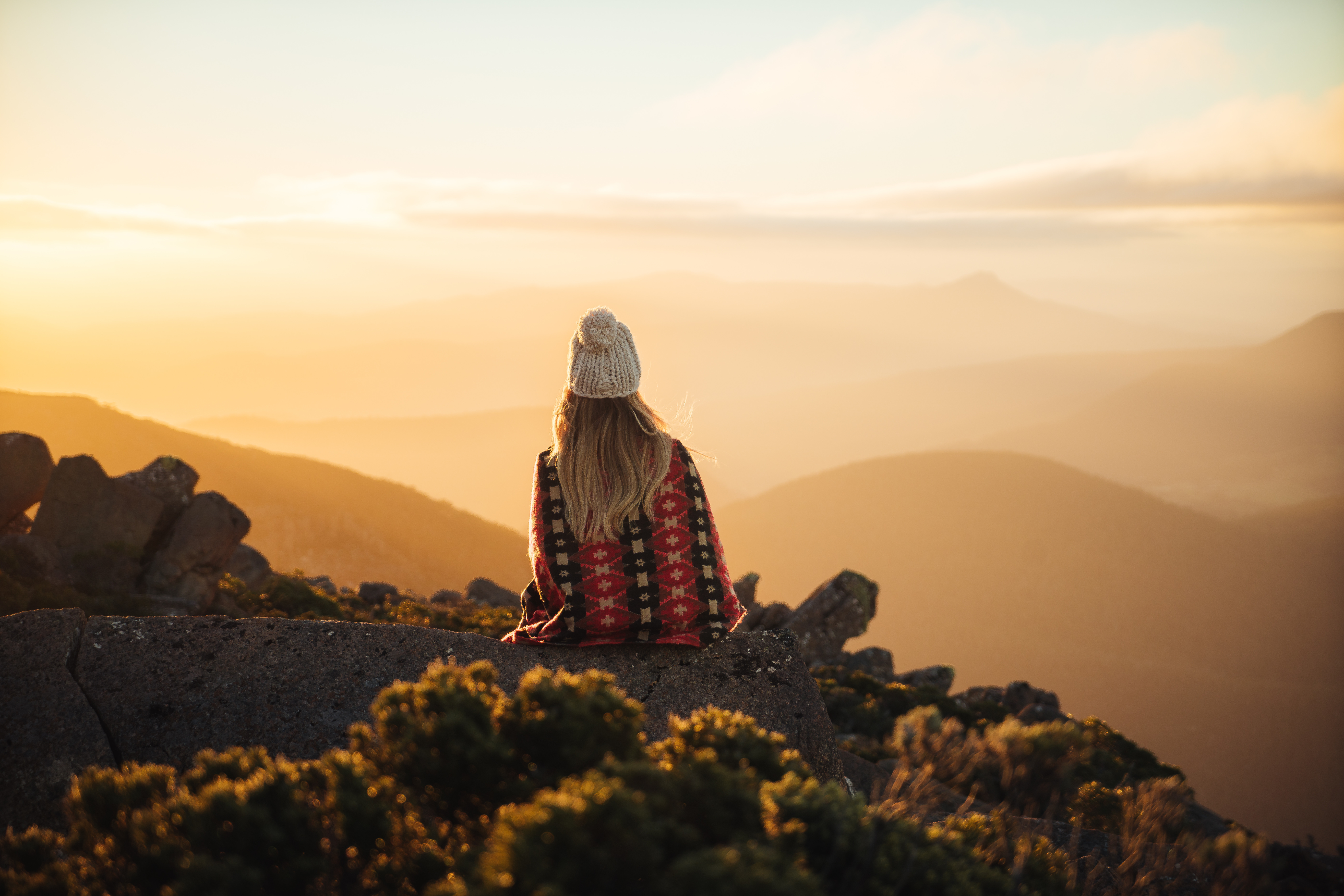 Taking in the views at the summit of Kunanyi/Mt Wellington