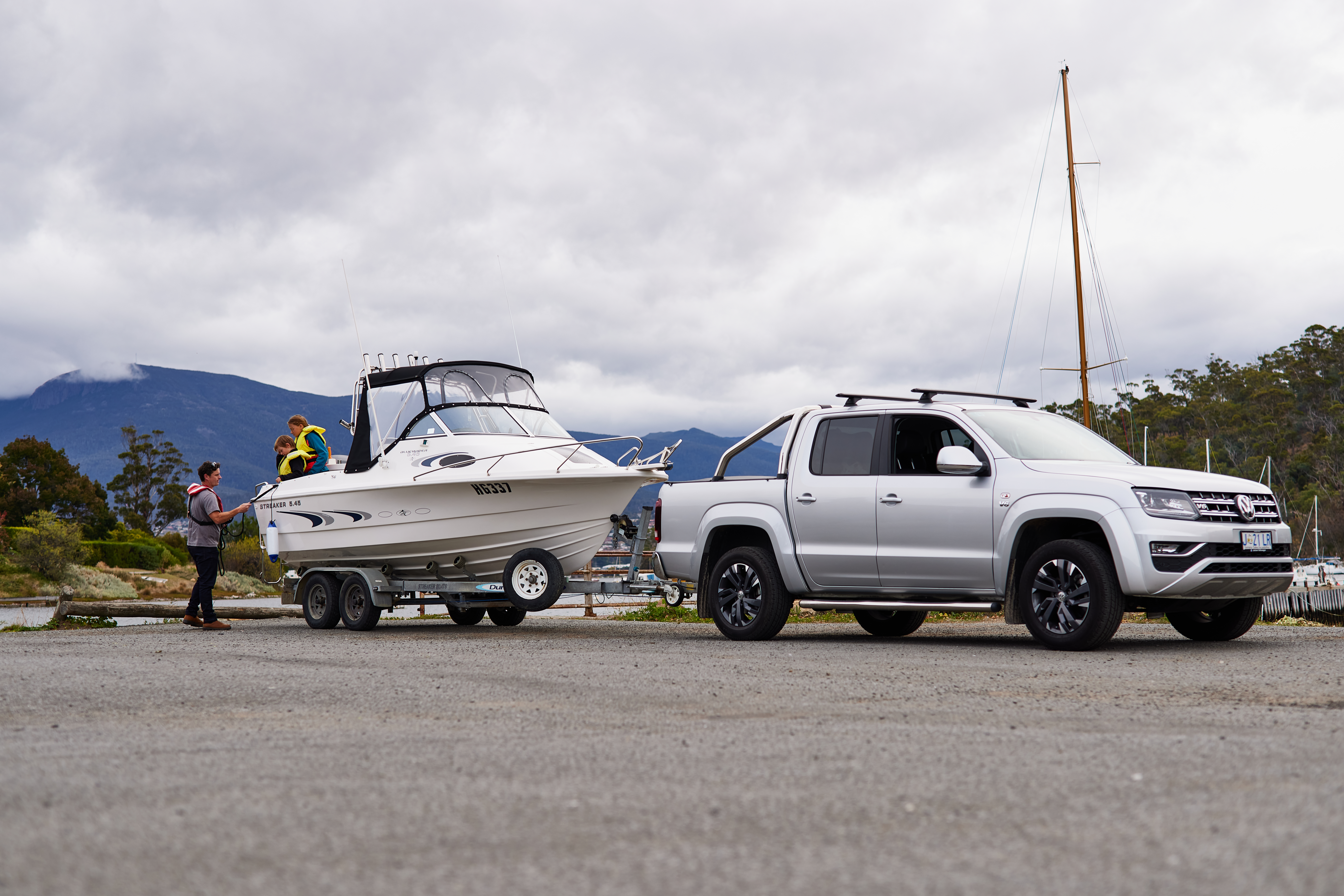 Getting ready to reverse boat in the water