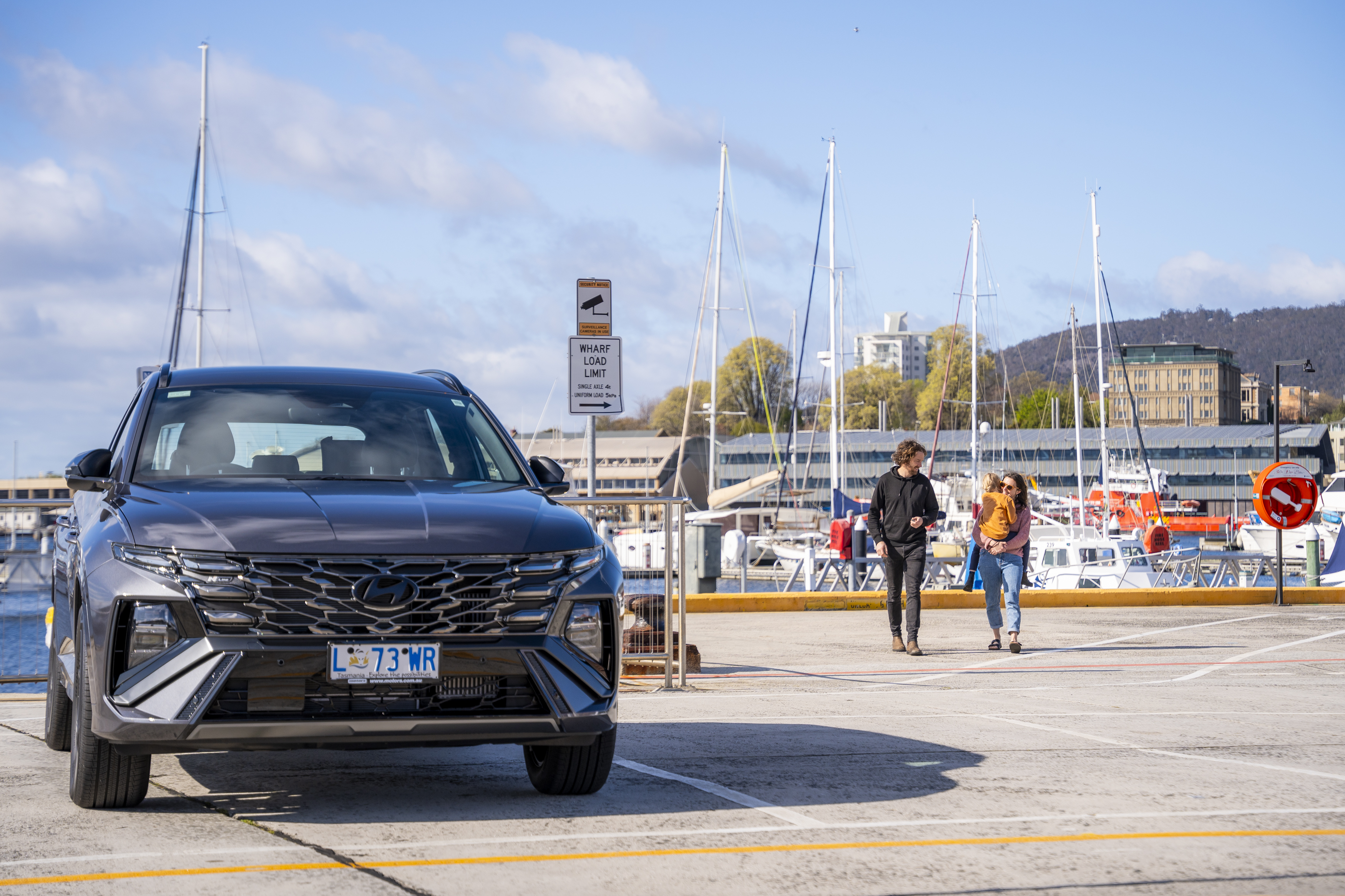 The Hyundai Tuscon Hybrid on Hobart's waterfront
