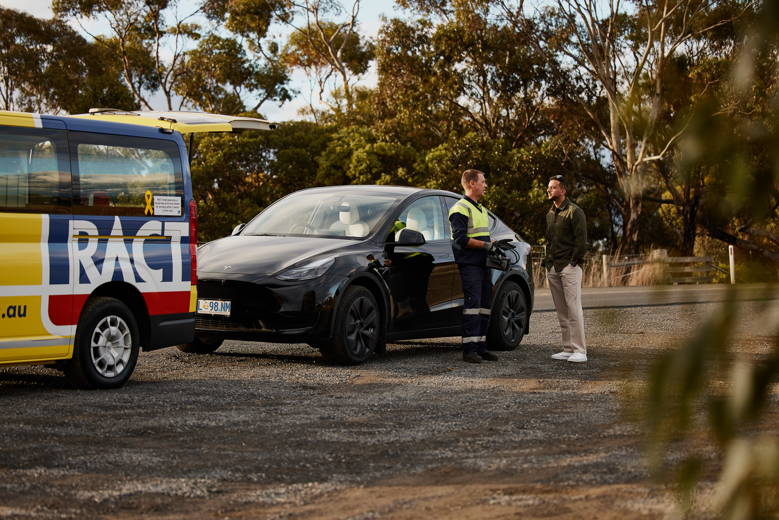 Roadside patrol helping man on the side of the road