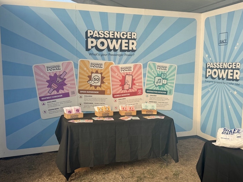 Passenger power wall with four cards shown and a table with more copies of the cards