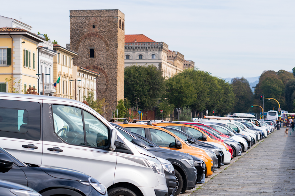 Cars parked in a carpark overseas