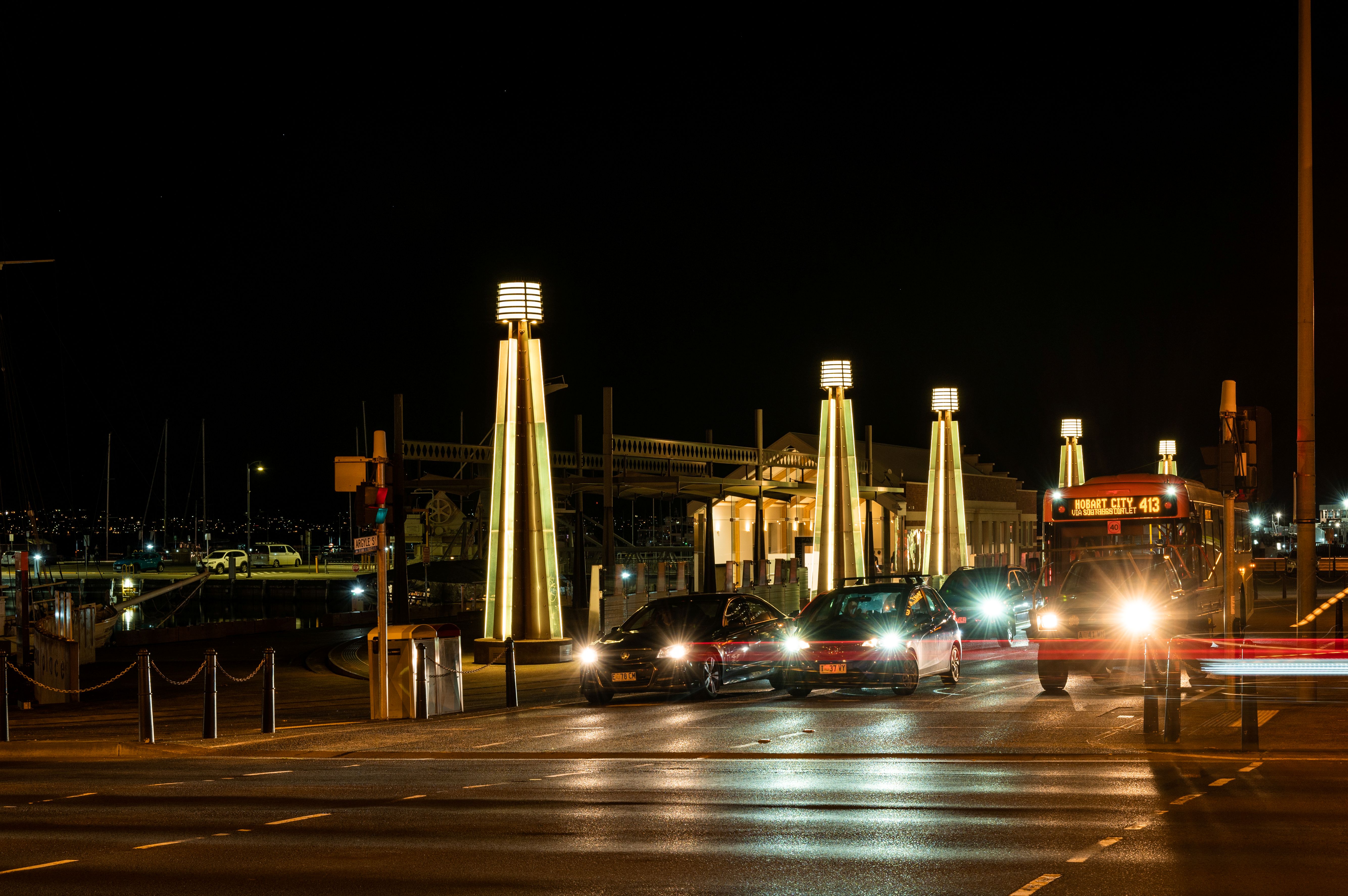 Cars driving at night