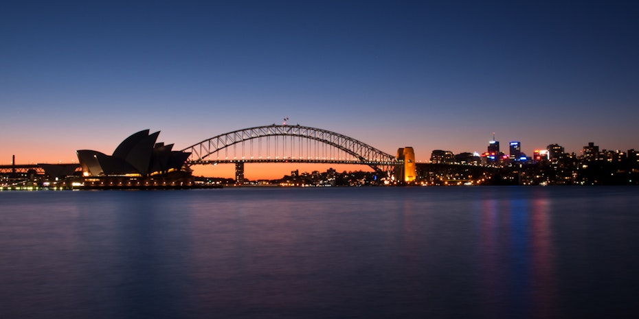 Sydney Harbour Bridge and Opera House at sunset