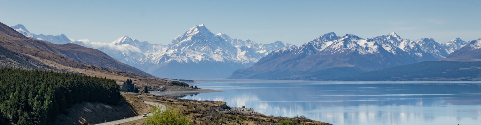 Mount Cook Rd, looking towards Aoraki / Mount Cook National Park and Lake Pukaki