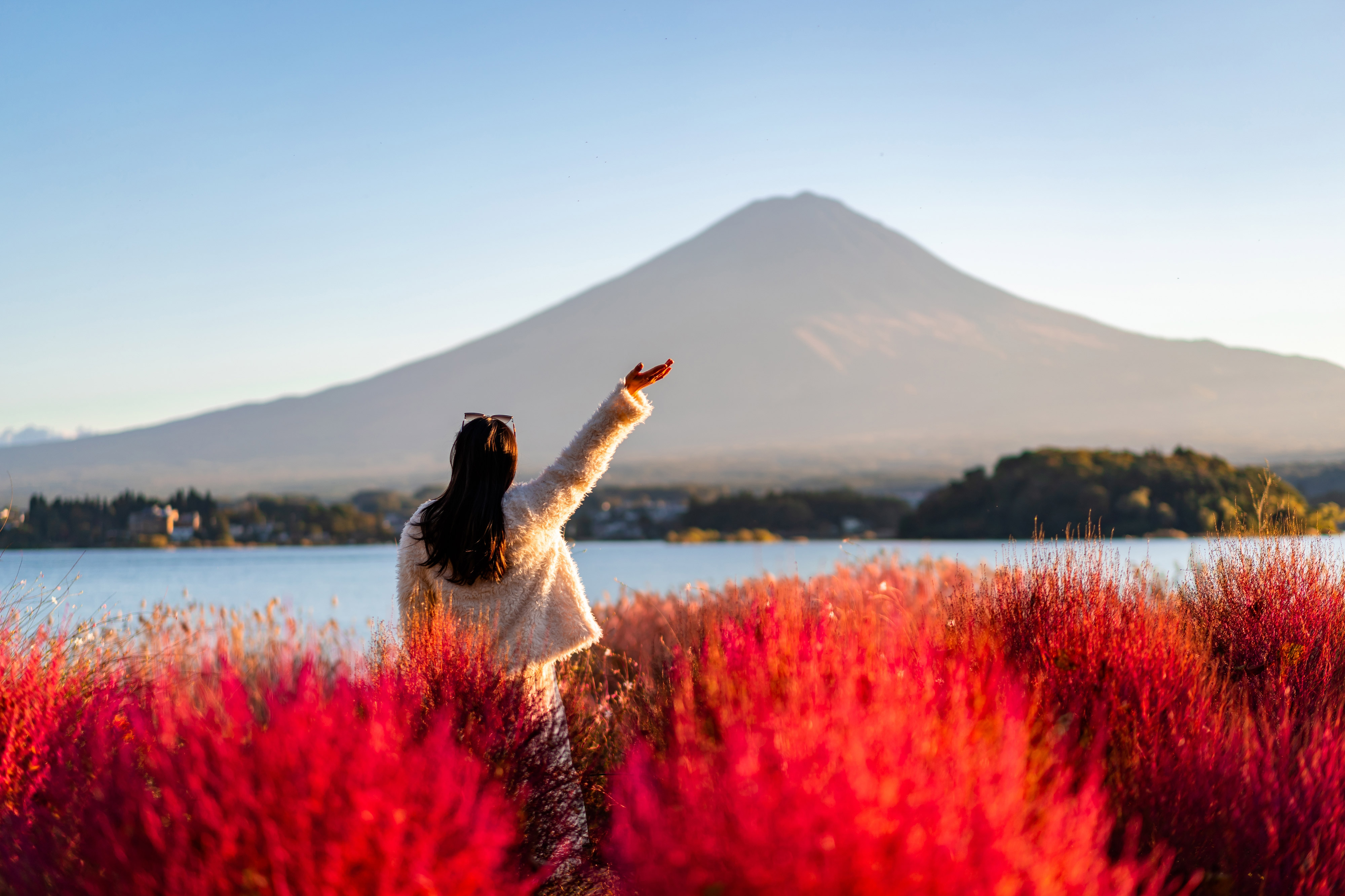 Woman standing in the fields of Japan