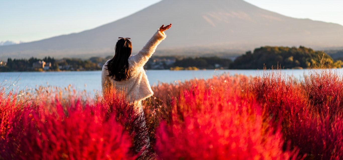 Woman standing in the fields of Japan