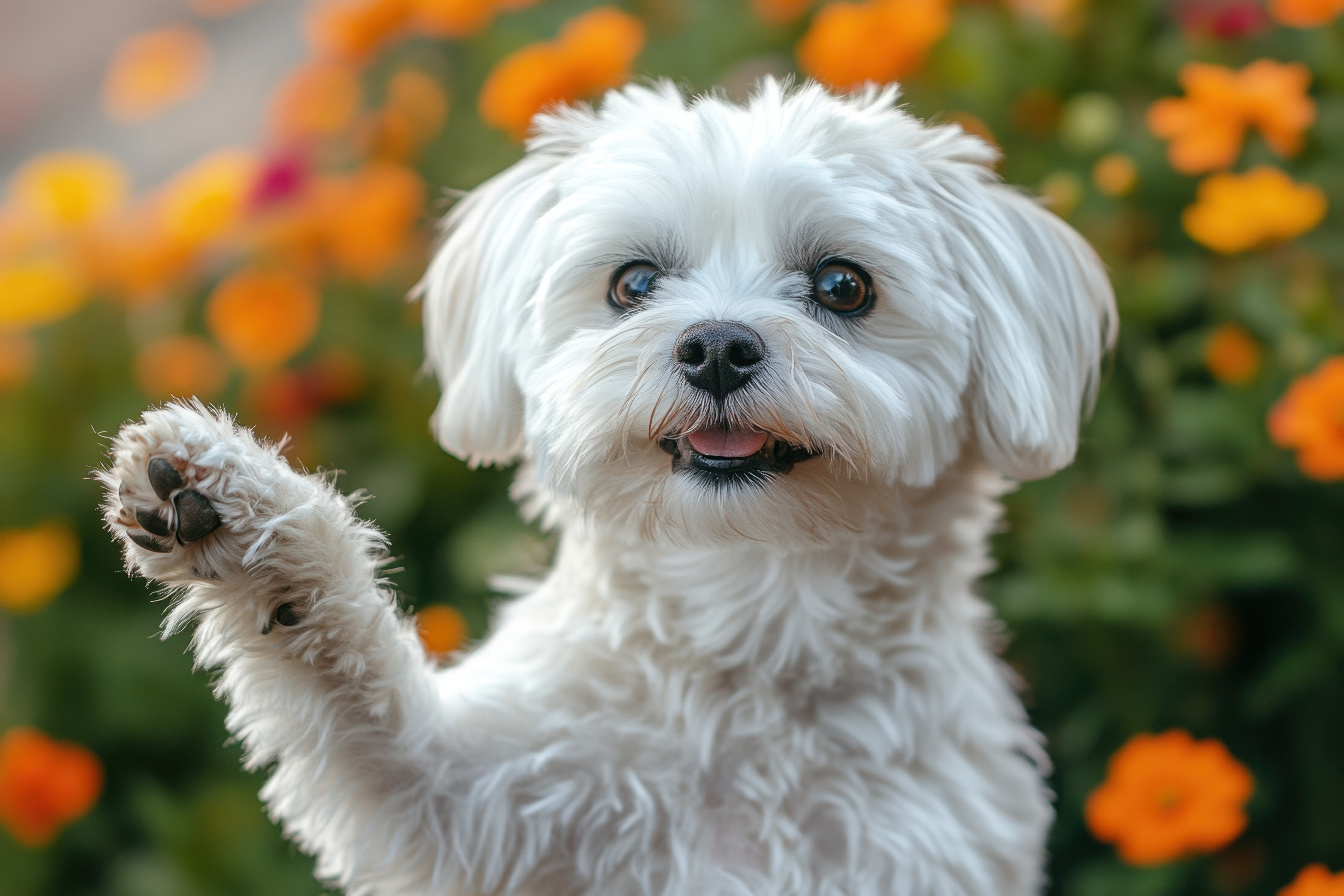 maltese shih tzu dog in the garden