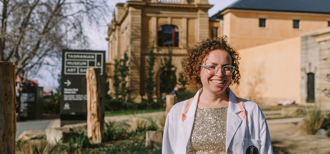 Dr Margo Adler outside the Tasmanian Museum and Art Gallery