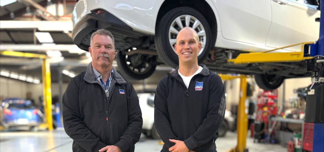 L-R: Josh Dobie, RACT Head of Roadside and Liam Grundy, Autoserve Hobart Service Manager