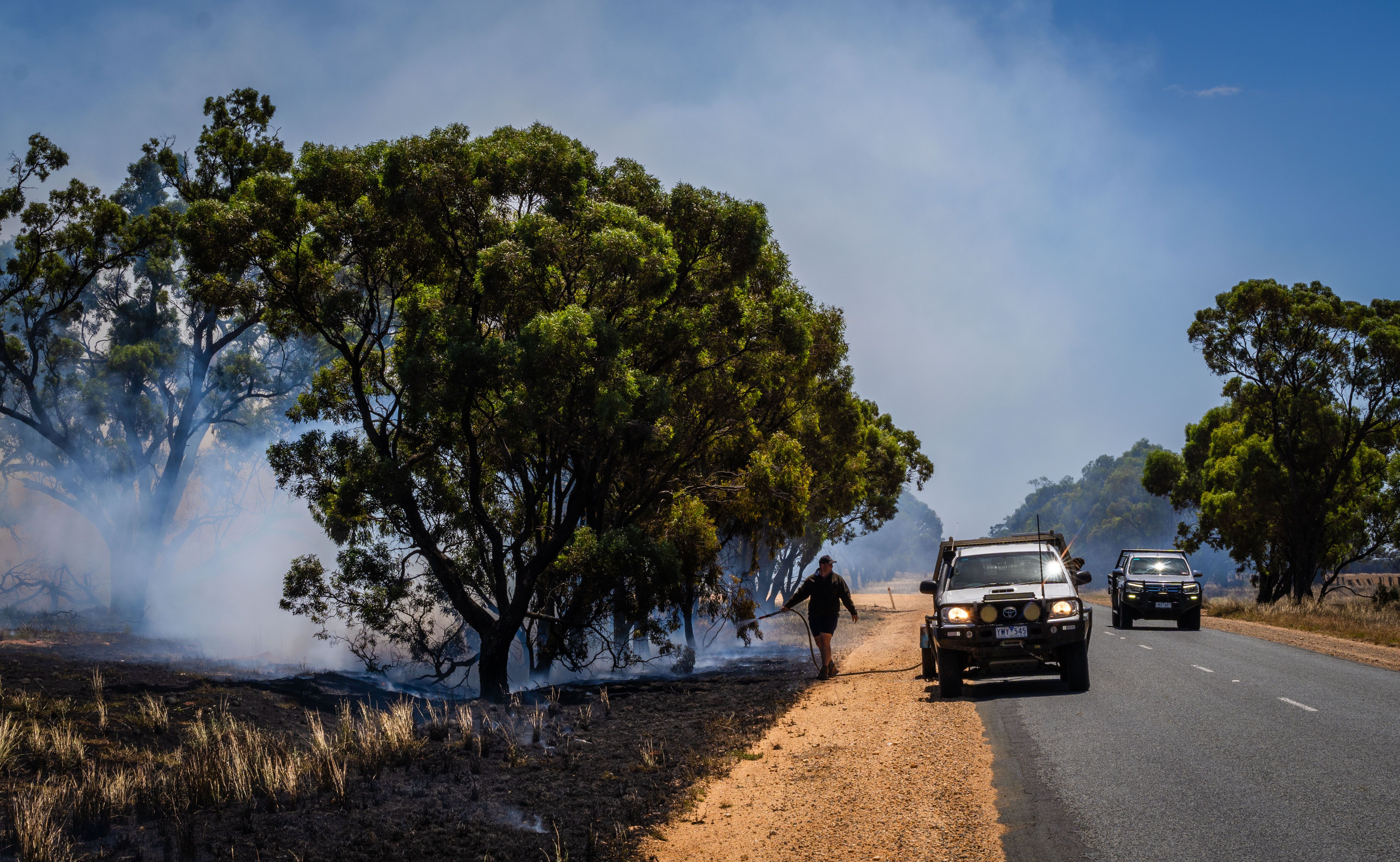 Cars and roadside fire